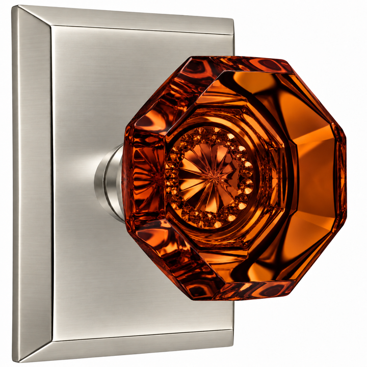 Magnifique® Rectangular Door Set with Amber Glass Octagon Knobs (Several Finishes Available)