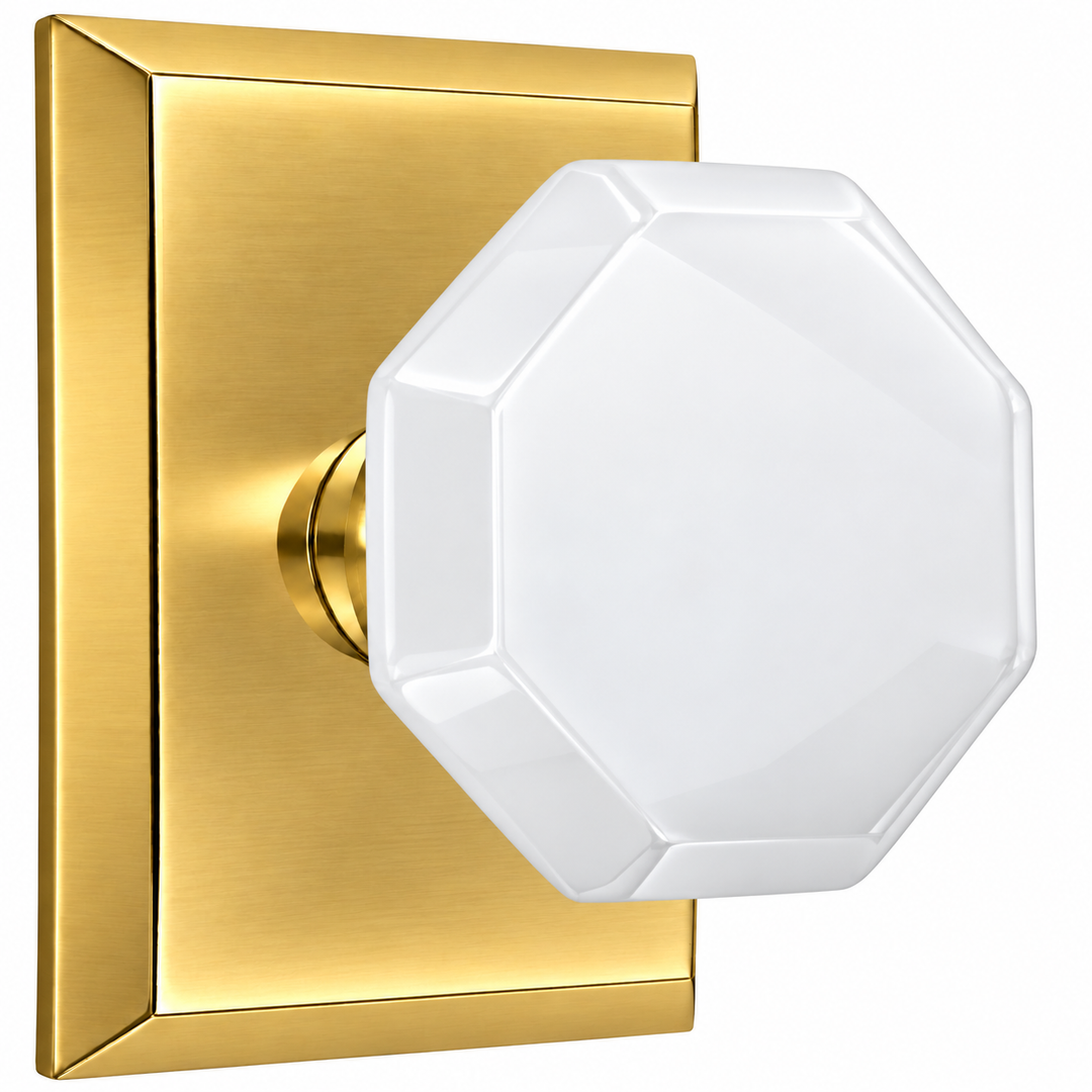 Magnifique® Rectangular Door Set with White Milk Glass Knobs (Several Finishes Available)