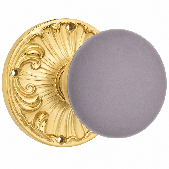 Grey Porcelain Door Knob Set with Romanesque Rosette