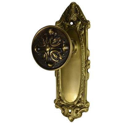 ##Antique Hardware## Ornate Victorian Long Backplate Door Set with Romanesque Door Knobs (Several Finishes Available)