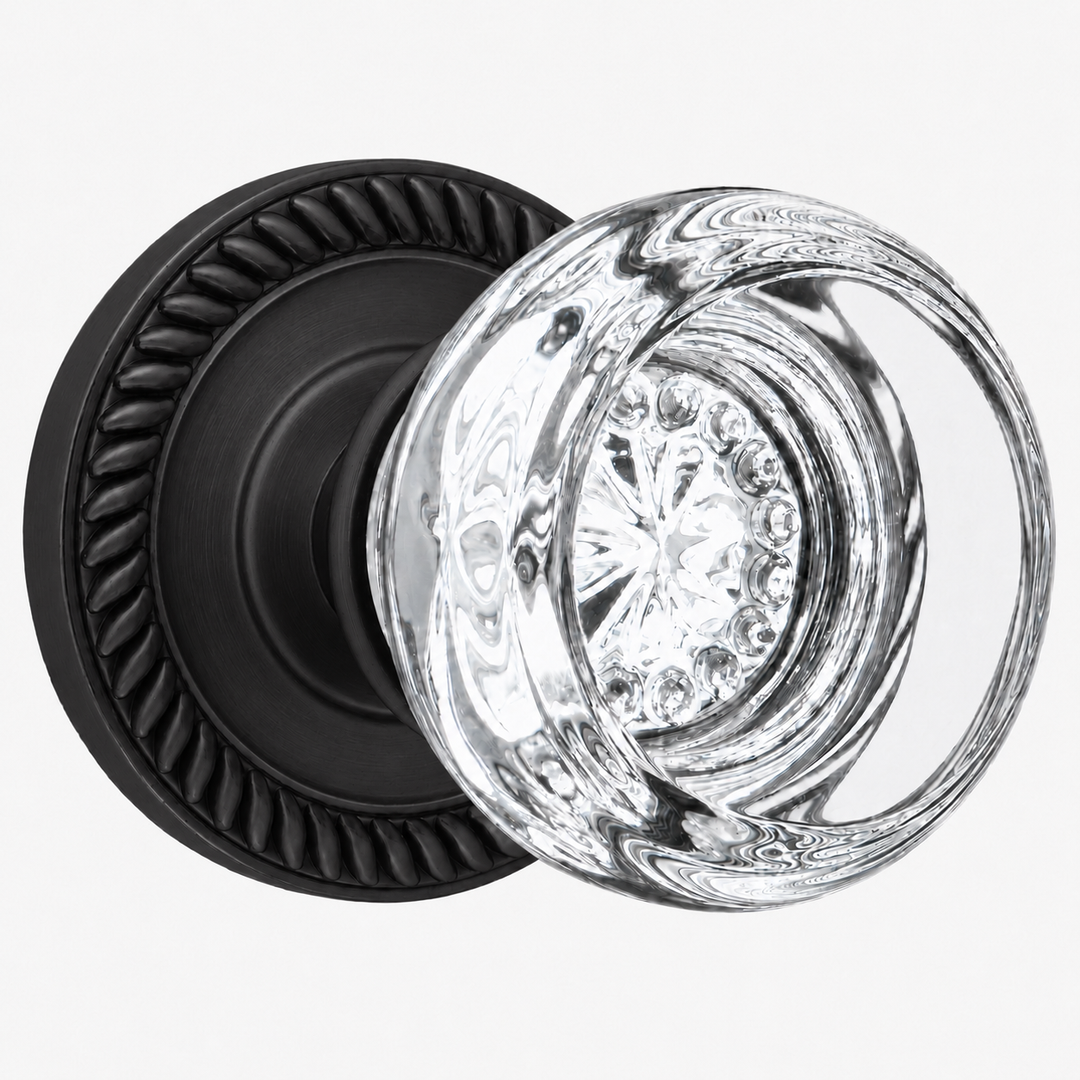 Georgian Roped Rosette Door Set with Round Crystal Door Knobs (Several Finishes Available)