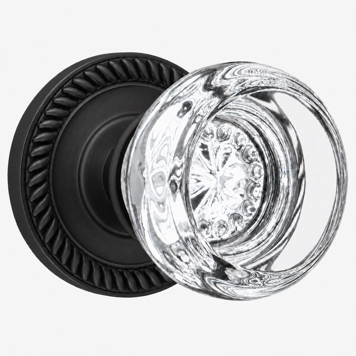 Georgian Roped Rosette Door Set with Round Crystal Door Knobs (Several Finishes Available)