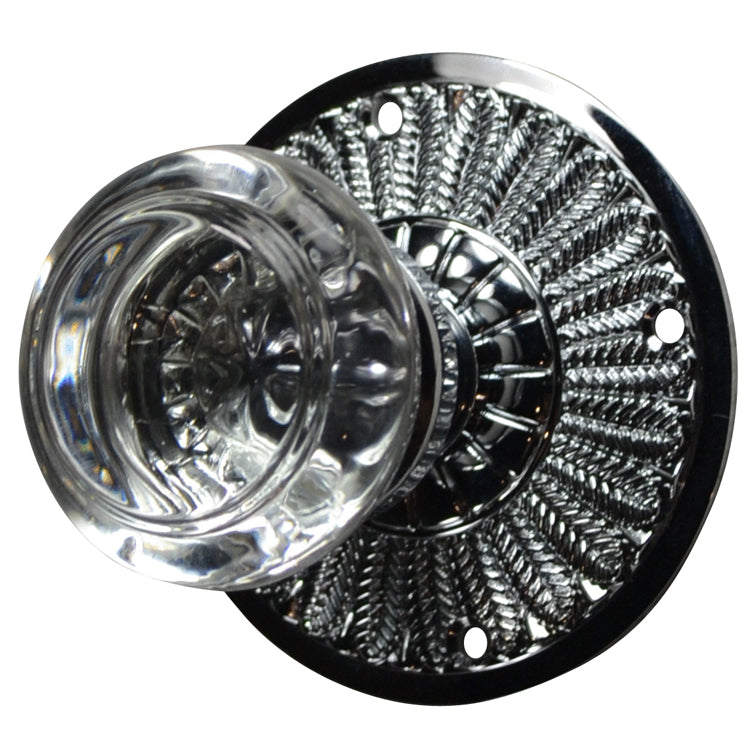 Feather Rosette Door Set with Round Crystal Door Knobs (Several Finishes Available)