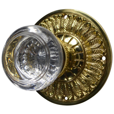 Feather Rosette Door Set with Round Crystal Door Knobs (Several Finishes Available)
