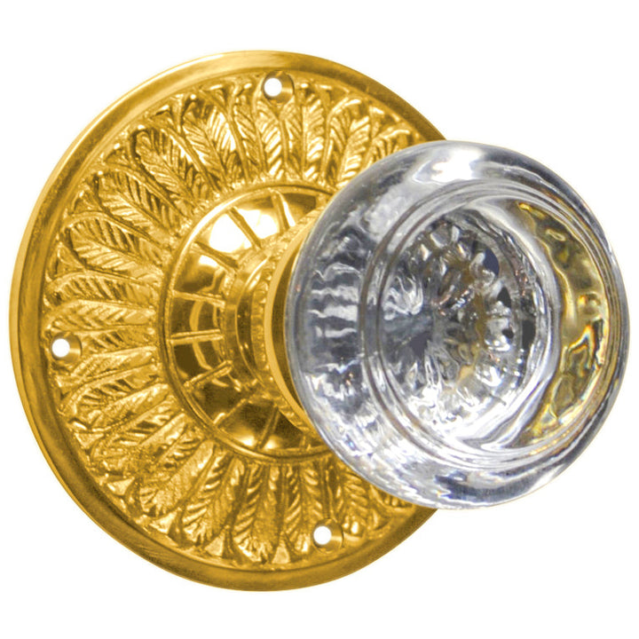 Feather Rosette Door Set with Round Crystal Door Knobs (Several Finishes Available)