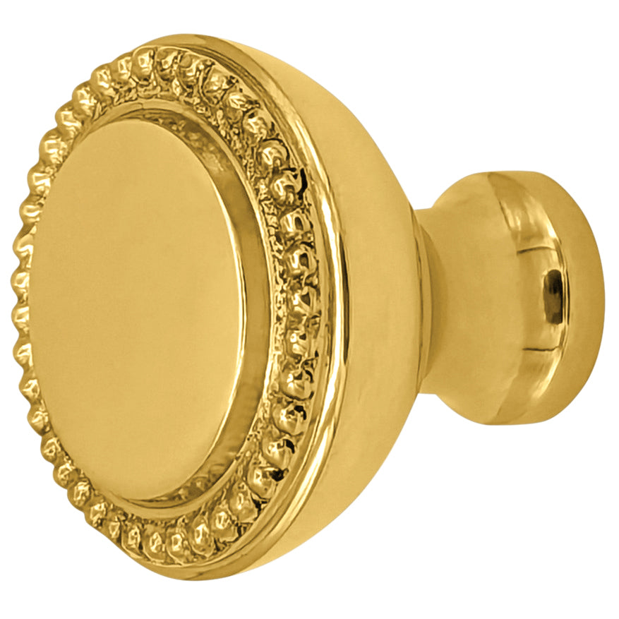 1 1/2 Solid Brass Beaded Round Cabinet & Furniture Knob