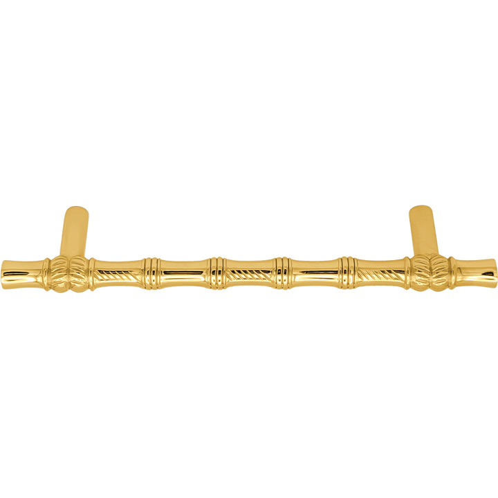 6 Inch Overall (4 1/2 Inch c-c) Japanese Bamboo Pull (Polished Brass Finish)