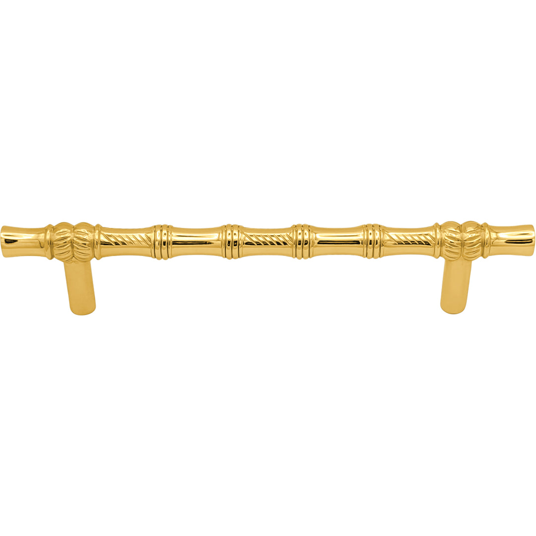 6 Inch Overall (4 1/2 Inch c-c) Japanese Bamboo Pull (Polished Brass Finish)
