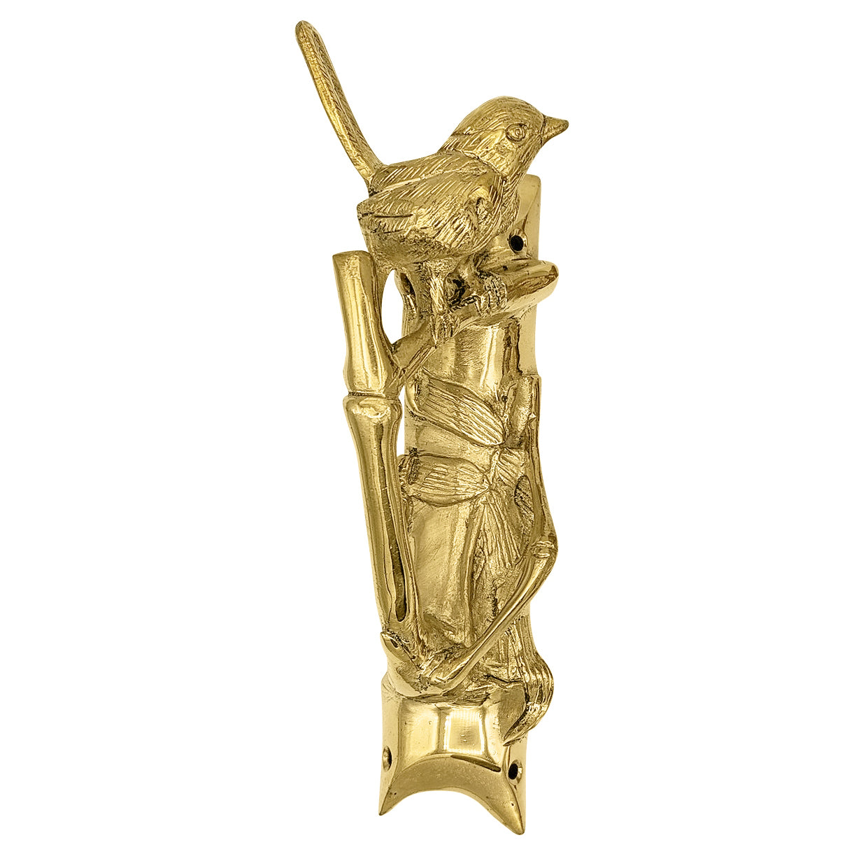 9 1/2 Inch Solid Brass Bamboo and Wren Bird Pull (Right Facing)