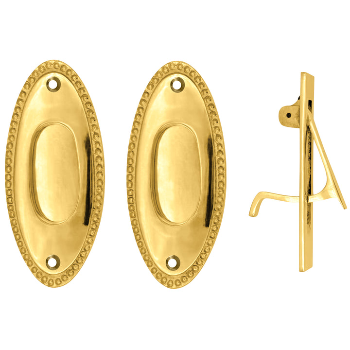 Beaded Oval Pocket Door Set (Polished Brass Finish)