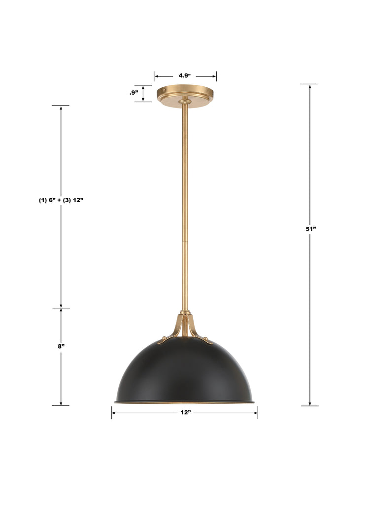 ##Antique Hardware## Soto 1 Light Matte Black + Antique Gold Mini Pendant