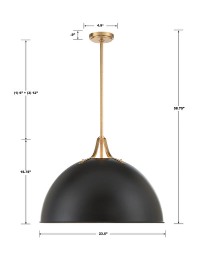 ##Antique Hardware## Soto 3 Light Matte Black + Antique Gold Chandelier