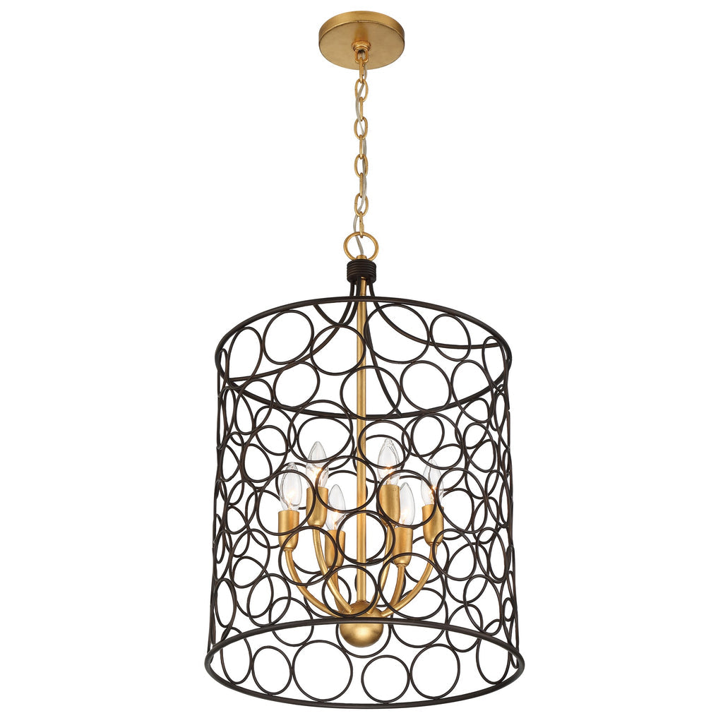 ##Antique Hardware## Stemmons 6 Light Bronze + Antique Gold Mini Chandelier