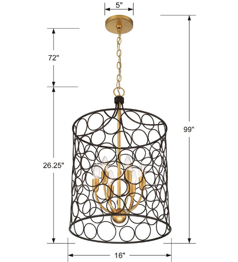 ##Antique Hardware## Stemmons 6 Light Bronze + Antique Gold Mini Chandelier