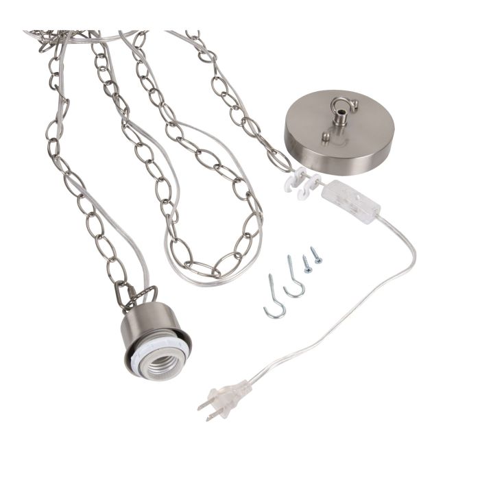 ##Antique Hardware## Swag Hardware Kit 15' Silver Cord w/Socket, Chain and Canopy in Brushed Polished Nickel