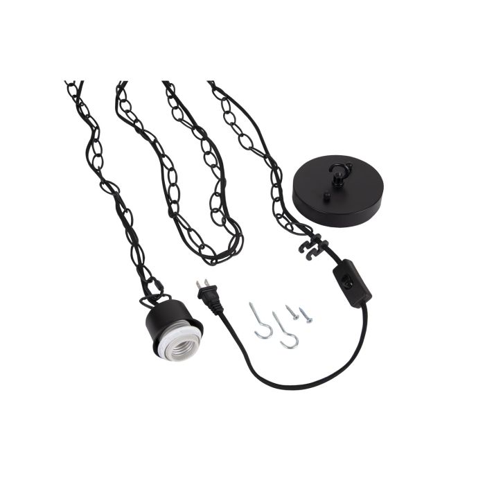 ##Antique Hardware## Swag Hardware Kit 15' Black Cloth Cord w/Socket, Chain and Canopy in Flat Black