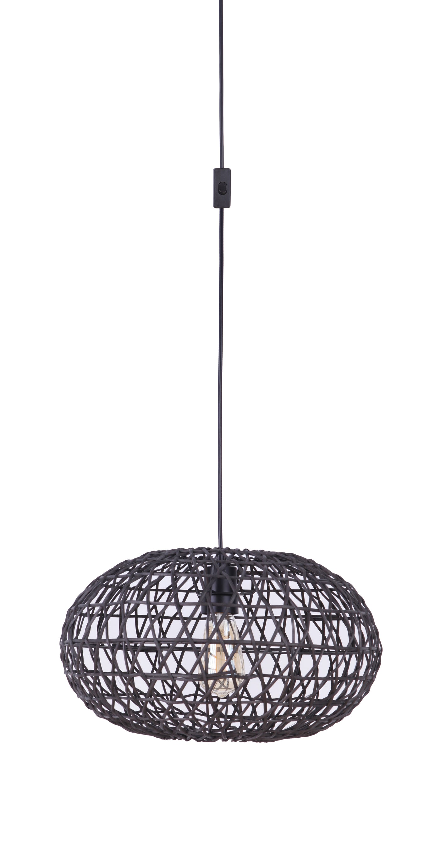 ##Antique Hardware## Portable Swag Pendant w/Rattan Shade in Flat Black