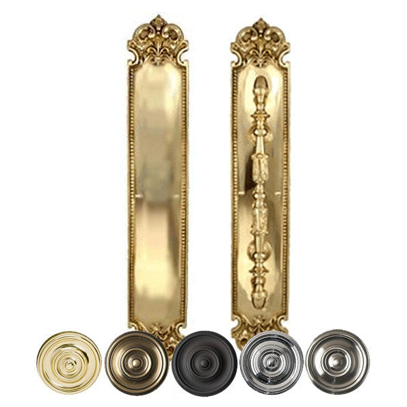 Antique Hardware 18 Inch (14 7/8 Inch C-C) Solid Brass Traditional Fleur-De-Lis Door Pull & Push Plate Set DOOR PUSH AND PULL