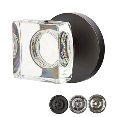 ##Antique Hardware## Modern Square Crystal Door Knob Set With Disk Rosette (Several Finish Options)