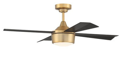 Antique Hardware 42" Theo,Satin Brass Finish, Flat Black Blades, Light Kit Inlcuded (Optional) Ceiling Fan