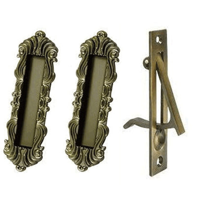 ##Antique Hardware## Victorian Style Heavy Duty Single Pocket Passage Style Door Set (Antique Brass Finish)