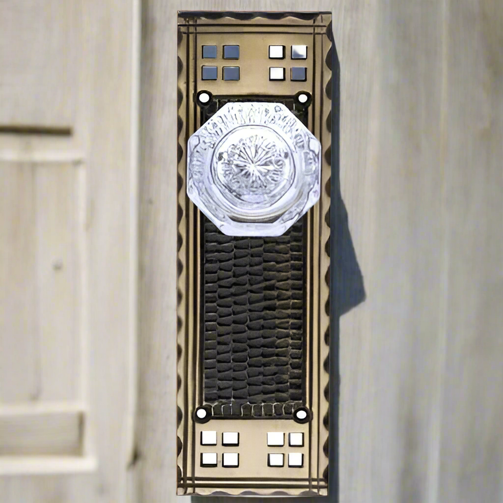 ##Antique Hardware## Craftsman Backplate Door Set with Octagon Crystal Door Knobs (Several Finishes Available)