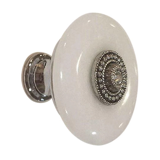 1 3/8 Inch White Jade Cabinet or Furniture Knob (Polished Chrome Finish)