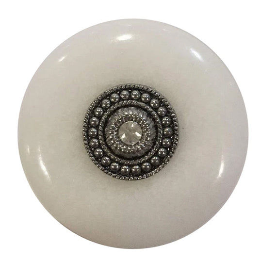 1 3/8 Inch White Jade Cabinet or Furniture Knob (Polished Chrome Finish)