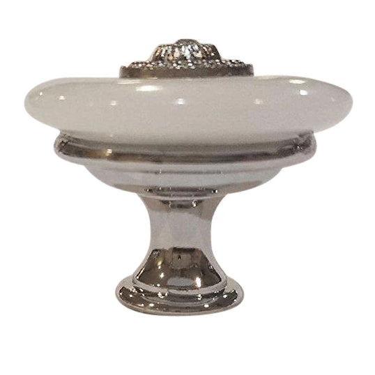 1 3/8 Inch White Jade Cabinet or Furniture Knob (Polished Chrome Finish)