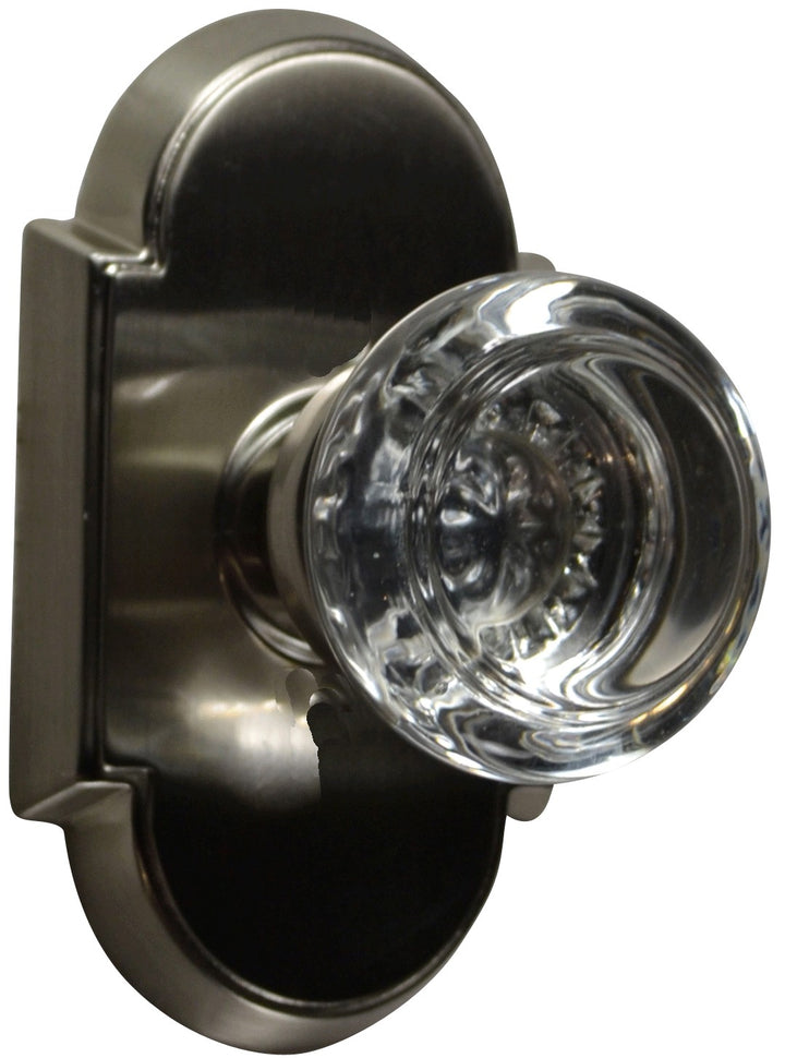 Beveled Round Crystal Antique Door Knob Set with Arched Rosette