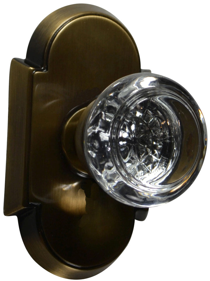 Beveled Round Crystal Antique Door Knob Set with Arched Rosette