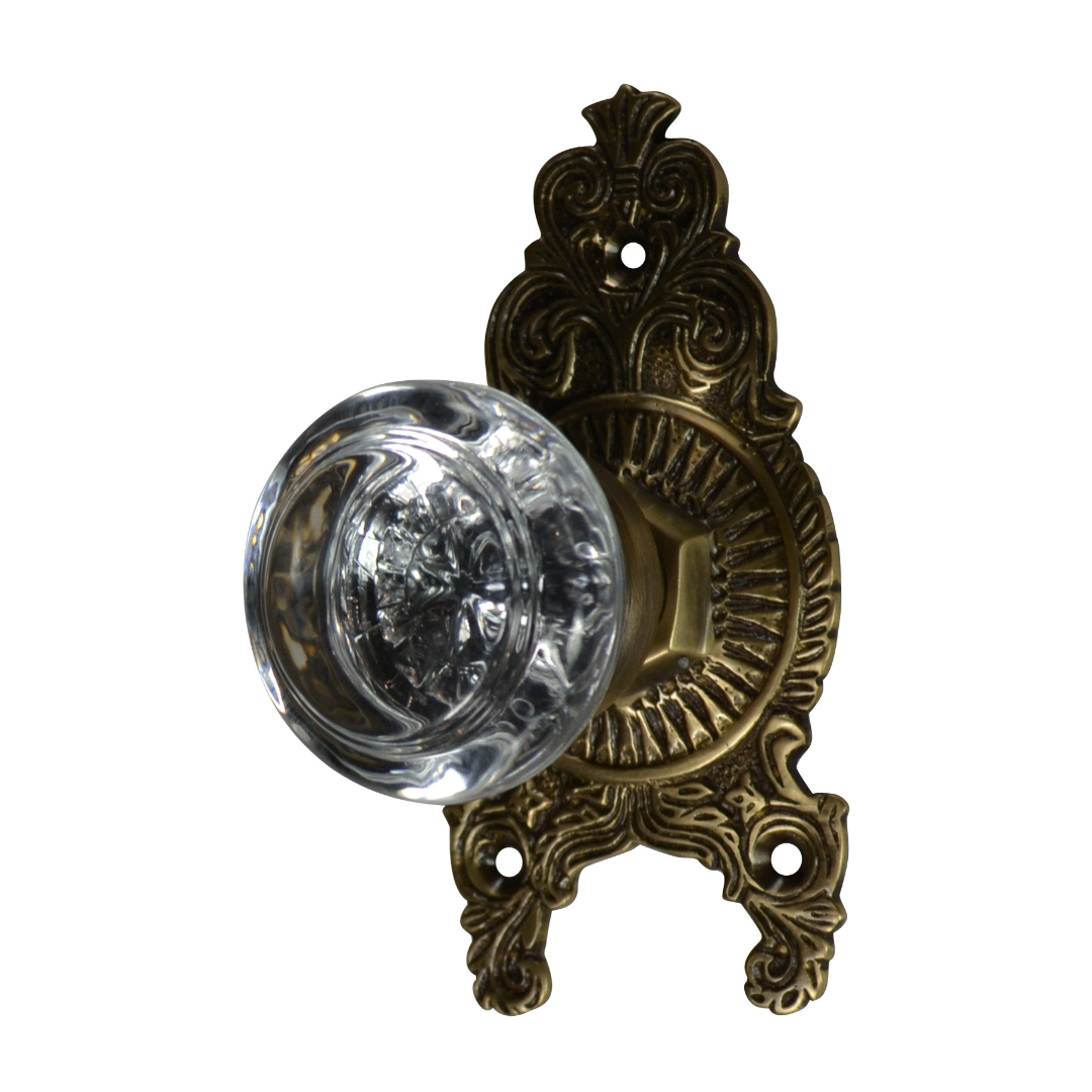 Beveled Round Crystal Antique Glass Doorknobs with Victorian Plate