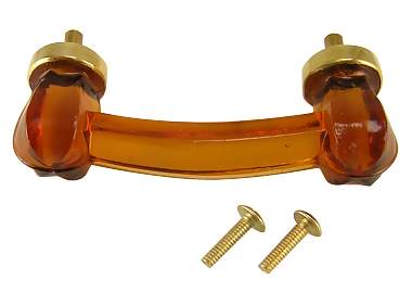 ##Antique Hardware## Open Box Sale Item 4 Inch Overall (3 Inch c-c) Amber Glass Bridge Handle (Polished Brass Finish)