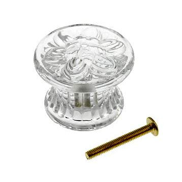 Antique Hardware 1 3/4 Inch Flat Floral Clear Glass Cabinet & Furniture Knob CABINET GLASS KNOB