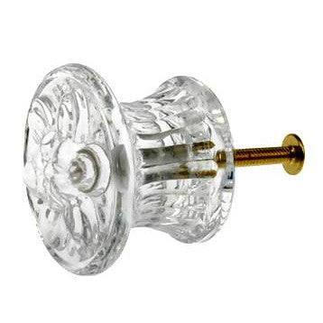 Antique Hardware 1 3/4 Inch Flat Floral Clear Glass Cabinet & Furniture Knob CABINET GLASS KNOB