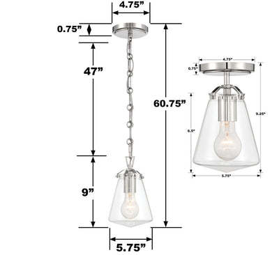 ##Antique Hardware## Voss 1 Light Polished Nickel Mini Pendant