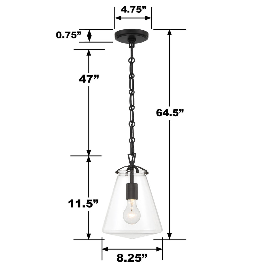 ##Antique Hardware## Voss 1 Light Matte Black Mini Pendant