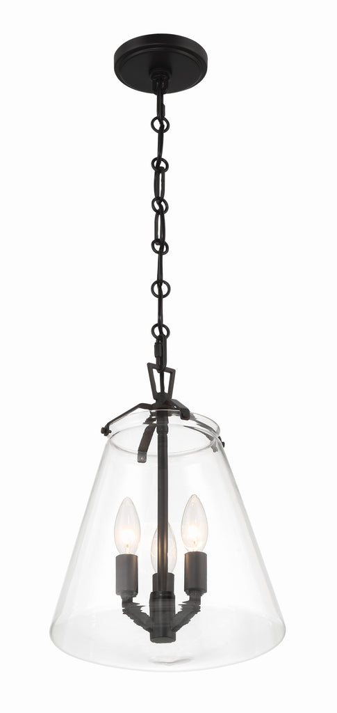 ##Antique Hardware## Voss 3 Light Matte Black Mini Chandelier