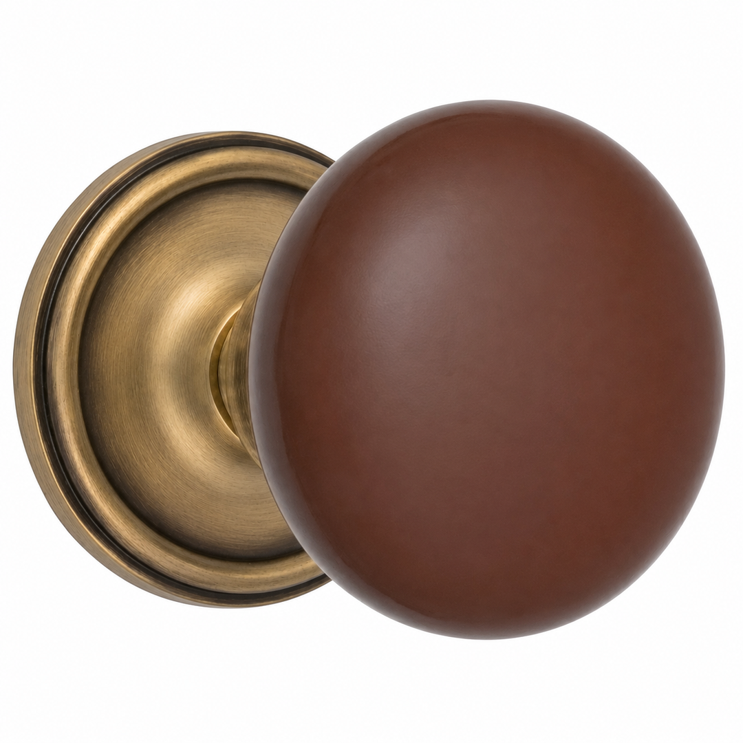 Traditional Rosette Door Set with Brown Porcelain Door Knobs (Several Finishes Available)