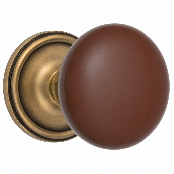 Traditional Rosette Door Set with Brown Porcelain Door Knobs (Several Finishes Available)
