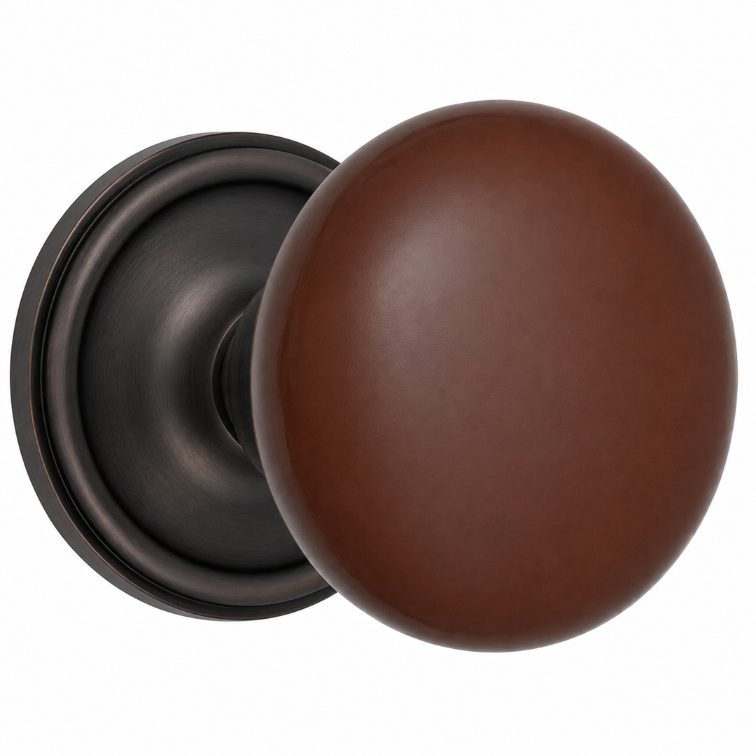 Traditional Rosette Door Set with Brown Porcelain Door Knobs (Several Finishes Available)