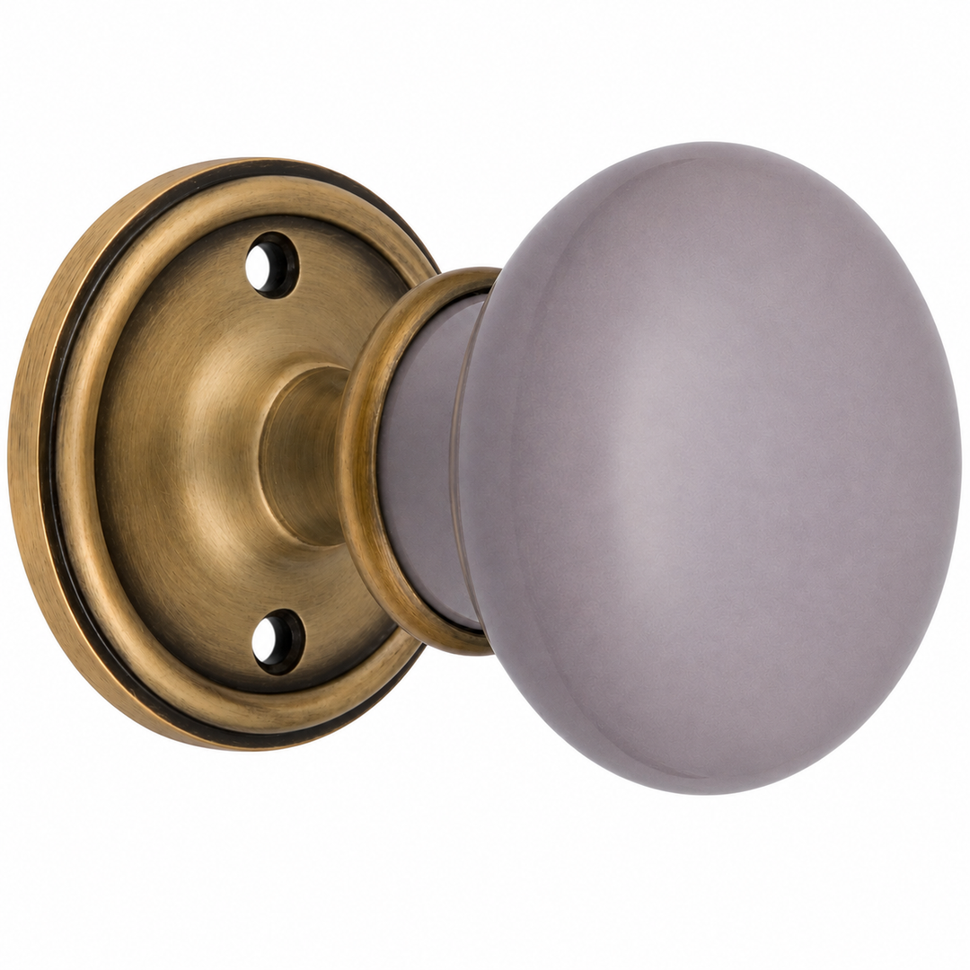 Traditional Rosette Door Set with Gray Porcelain Door Knobs (Several Finishes Available)