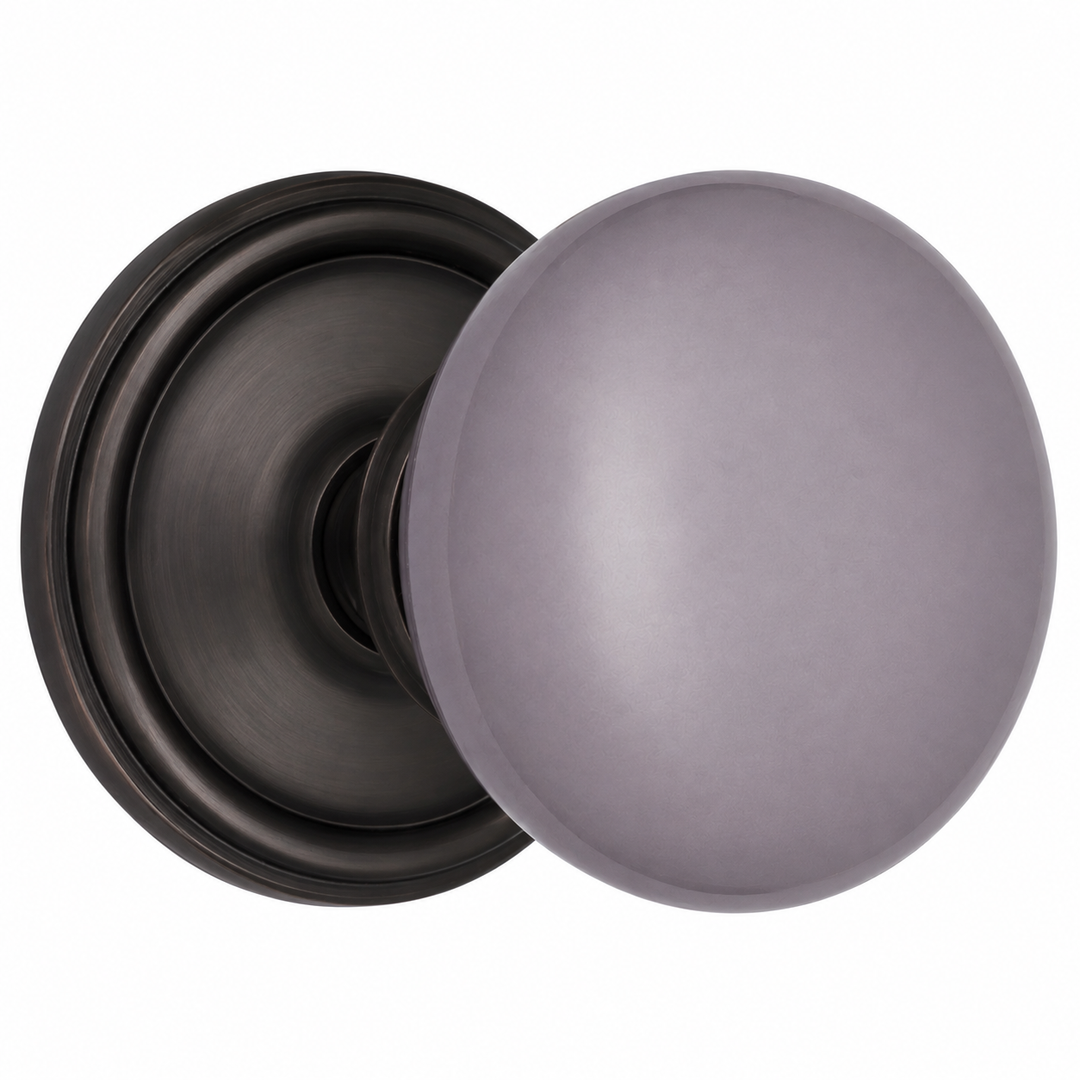 Traditional Rosette Door Set with Gray Porcelain Door Knobs (Several Finishes Available)