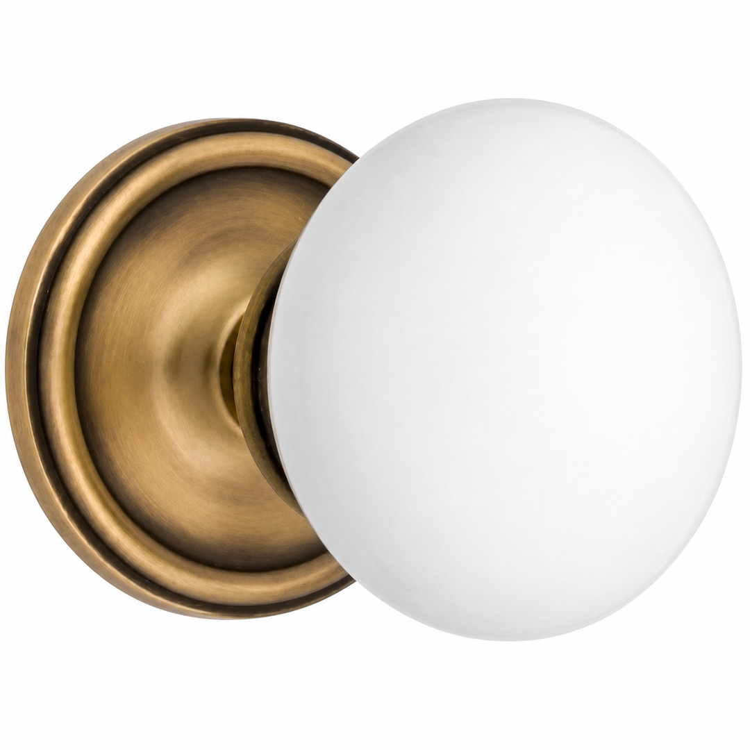 Traditional Rosette Door Set with White Porcelain Door Knobs (Several Finishes Available)