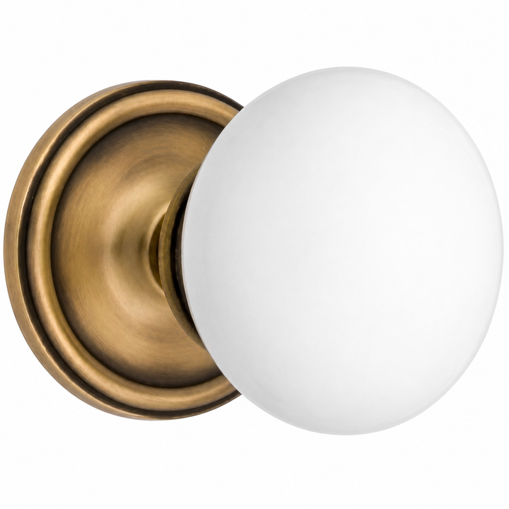 Traditional Rosette Door Set with White Porcelain Door Knobs (Several Finishes Available)