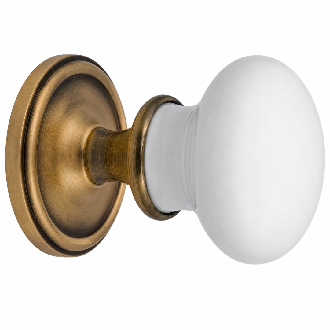 Traditional Rosette Door Set with White Porcelain Door Knobs (Several Finishes Available)