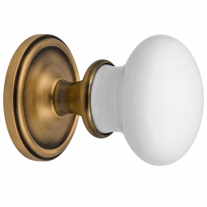 Traditional Rosette Door Set with White Porcelain Door Knobs (Several Finishes Available)