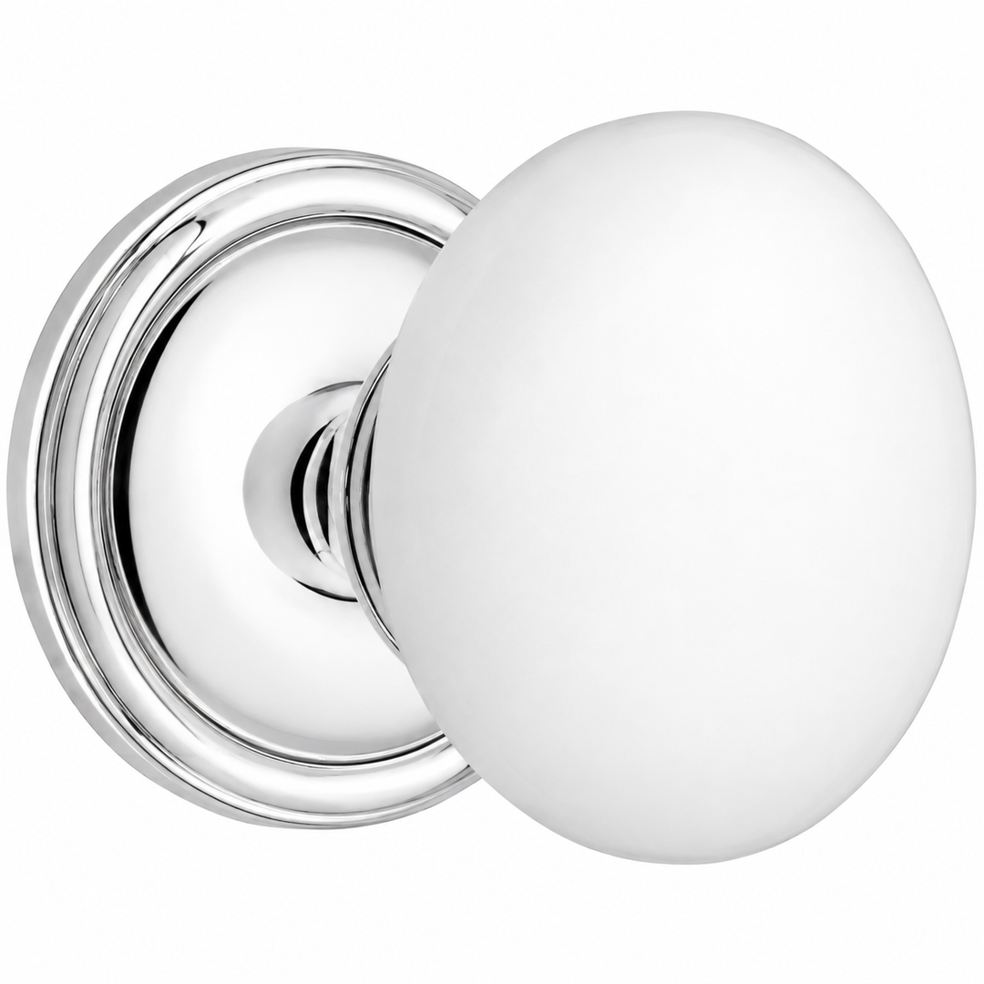 Traditional Rosette Door Set with White Porcelain Door Knobs (Several Finishes Available)