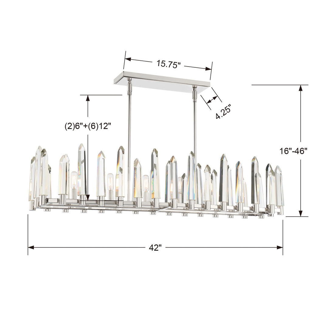 ##Antique Hardware## Watson 6 Light Polished Nickel Linear Chandelier