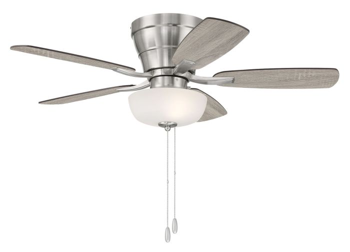 Antique Hardware 42" Wheeler 2-Light Bowl in Brushed Polished Nickel w/ Driftwood/Walnut Blades Ceiling Fan